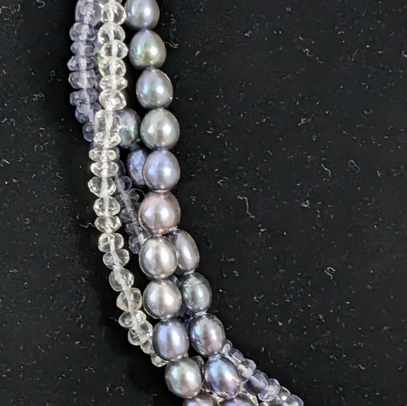 Vintage Peacock Pearl, Iolite, Crystal Necklace 925 - Picture 4 of 9